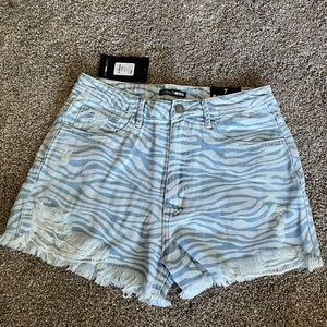 Fashion Nova Zebra Print Denim Shorts